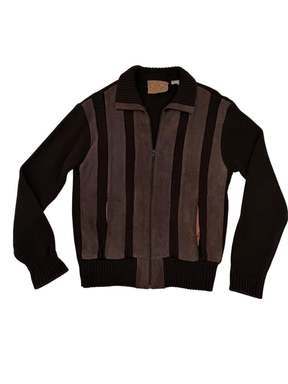 VINTAGE LANDMARK MEN'S BROWN SUEDE & KNIT ZIP-UP SWEATER JACKET - M